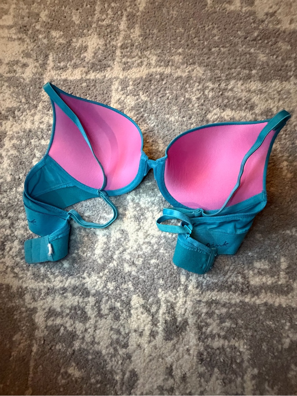 PINK Victoria's Secret Teal Exterior with Pink Lining Push-Up Bra